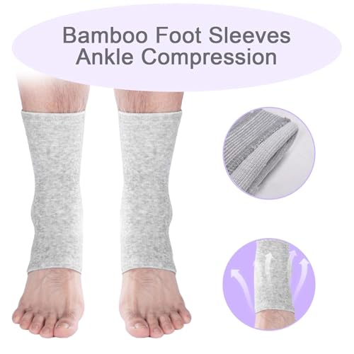 MVVM 2 Pairs of One Compress Bamboo Foot Sleeves,Keep Warm Bamboo Ankle Socks Foot Sleeves, Suitable for Cold Protection Against Swelling and Sprains (Gray,One Size Fits All)