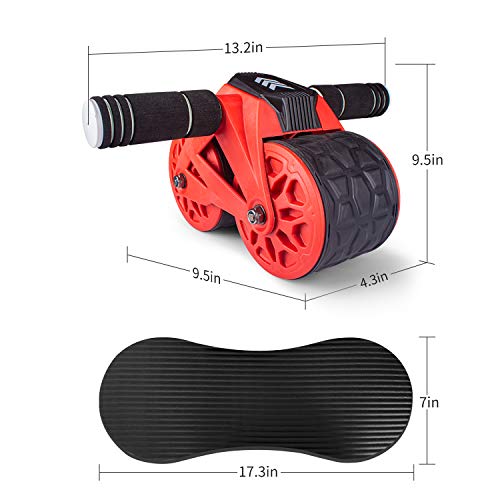 leikefitness Ab Wheel Roller Automatic Rebound with Knee Pad Mat,Core Muscle Ab Trainer,Ab Workout Equipment for Abdominal Exercise AB1300(Red)