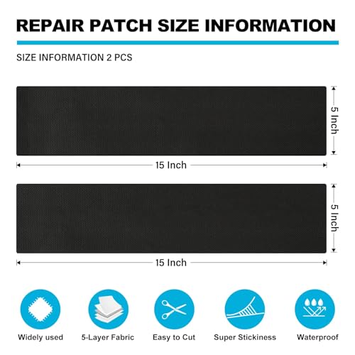 BOATPRO Boat Cover Repair Kit, 600D Super Stick Self-Adhesive Boat Cover Patch Repair Kit for Repairing Pool Cover, RV Cover, Awning, Waterproof Heavy Duty Canvas Repair Kit Black, 15" x 5",2 Pcs