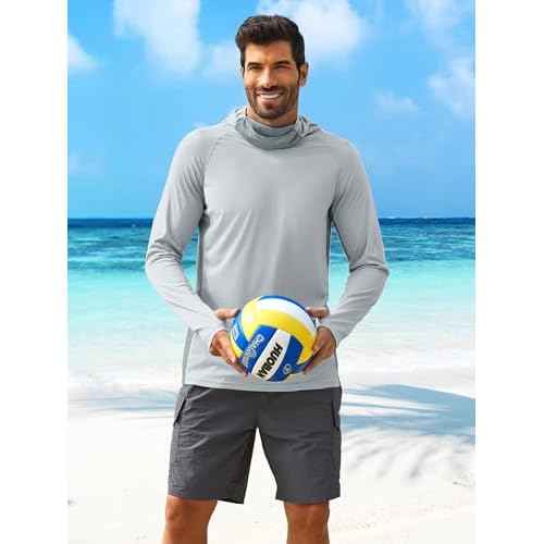 PINSPARK Men's Sun Protection Hoodie with Mask UPF 50+ UV Long Sleeve Shirt Men Rash Guard Performance Fishing Hiking Shirt