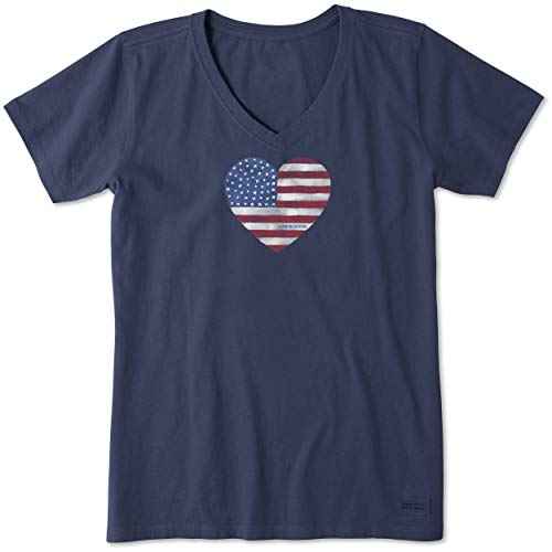 Life is Good Women's Crusher Tee, Short Sleeve Cotton Graphic T-Shirts, Watercolor Flag Heart