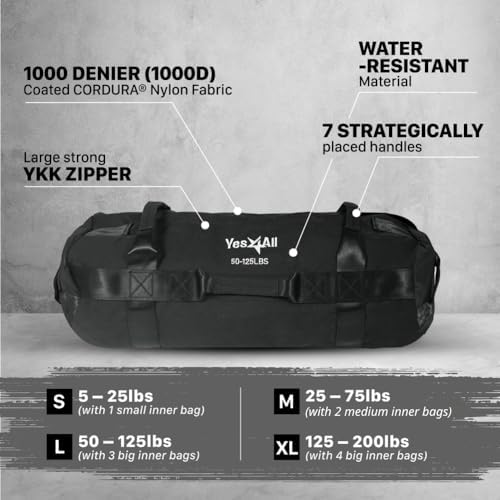 Yes4All Ultimate Sandbags for Working Out - Black L + New Epp Wave Foam Roller Black 300g (Bonus Present)