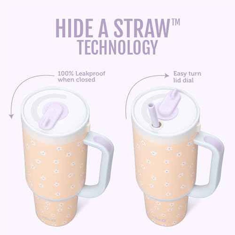 Ello Oasis 30 oz Tumbler with Handle & Retracting Straw | Reusable Insulated Stainless Steel Cup 100% Leakproof, Gifts for Teens Women Men | Keeps cold for 24 Hours, Cup Holder Friendly, Daisies
