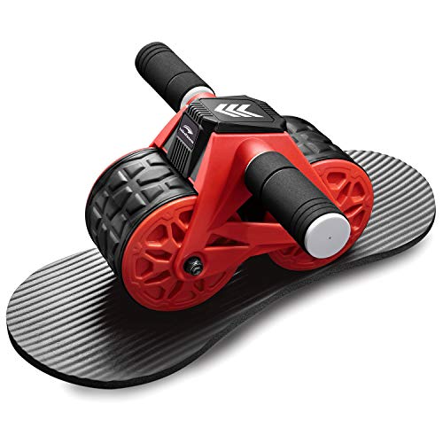 leikefitness Ab Wheel Roller Automatic Rebound with Knee Pad Mat,Core Muscle Ab Trainer,Ab Workout Equipment for Abdominal Exercise AB1300(Red)