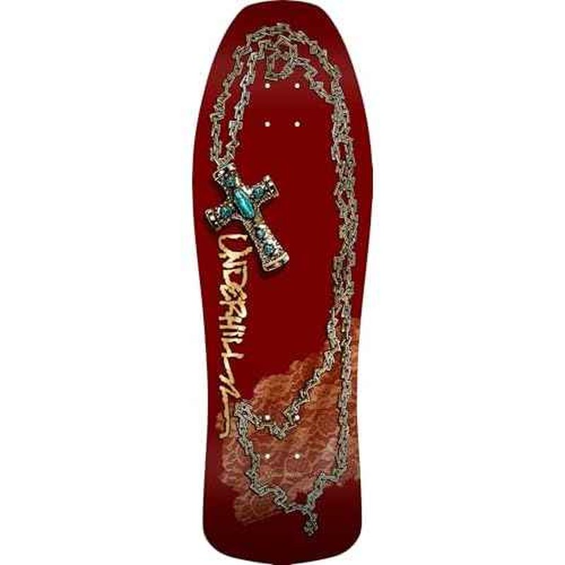 Powell Peralta Ray Underhill Cross Reissue Skateboard Deck, Burgundy/Gold Foil, 9.9" x 31.03"