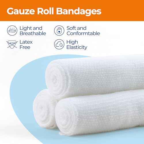 Gauze Rolls Bandages, Conforming Stretch Gauze Bandage 4 Inch, 24 Rolls Individually Wrapped 4" x 4.1yds Includes Medical Tape