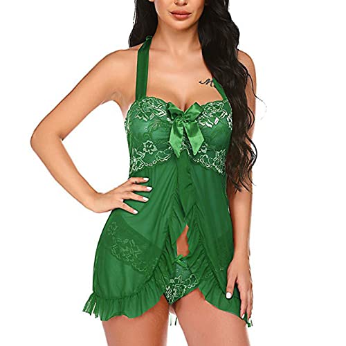 Generic strappy lingerieLace Lingerie for Women Front Closure for Sex Babyboll for Sex Naughty See Through Teddy Pajamas Cute Honeymoon Nightwear, 3X-Large, 3#green