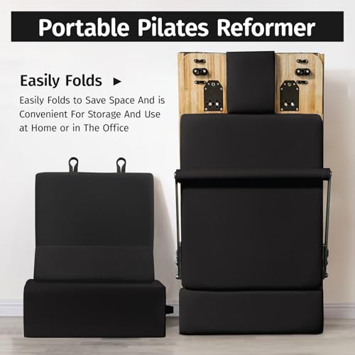 Folding Pilates Reformer Machine-Home Pilates Reformer Wooden Yoga Fitness Equipment Pilates Reformer Workout Machine for Home Gym with Reformer Accessories, Pilates Reformer Box, Pilates Jump Board