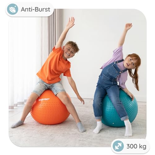 BABYGO® Sensory Exercise Ball | Peanut Ball for Kids | Autism Therapy Calming Development Activities Motor Skills | Exercise Book & Pump Included 45CM,Blue|Orange (Kids Sensory Exercise Ball, Blue)