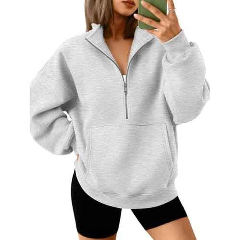 Trendy Queen Womens Half Zip Oversized Sweatshirts Casual Pullover Long Sleeve Shirts Fall Fashion 2024 Winter Clothes