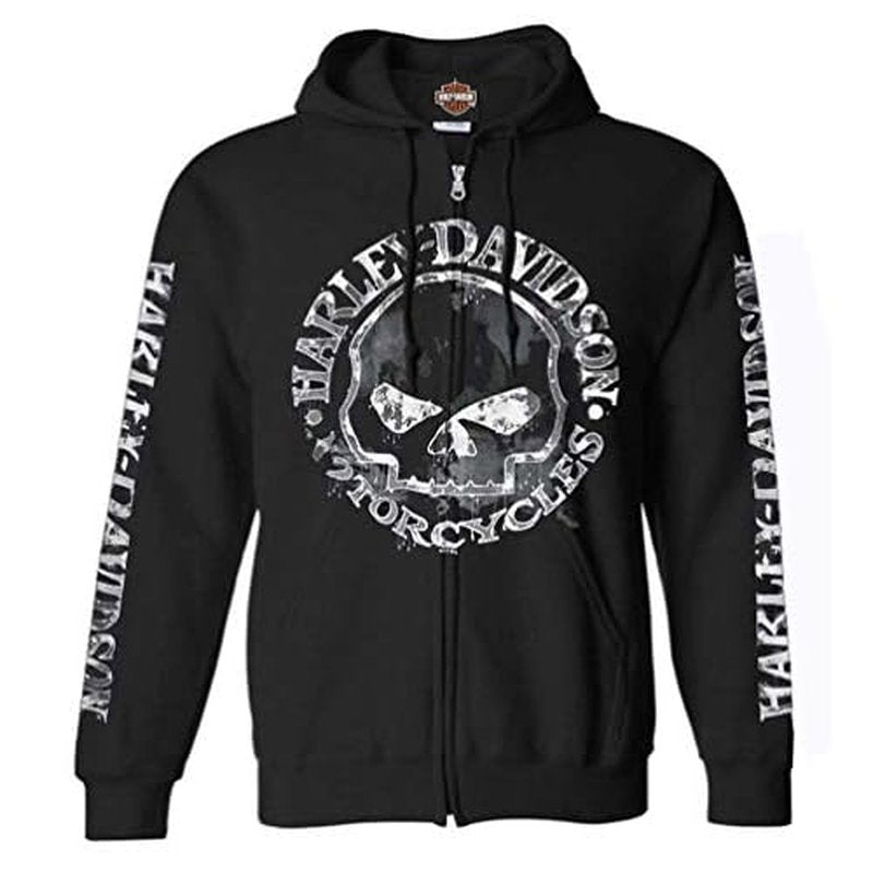 Harley-Davidson Men's Zippered Sweatshirt Jacket, Willie G Skull, Black 30296647