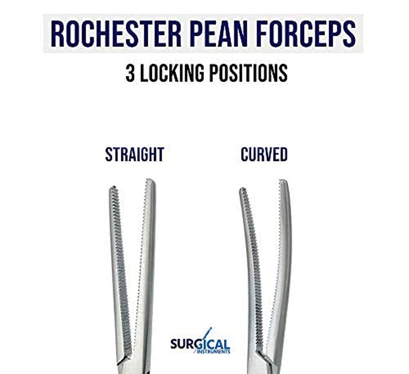 Rochester Pean Hemostat Forceps Set - 10" Surgical Clamps with Full Mouth Serration | Straight & Curved, Three Locking Positions