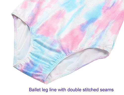 Domusgo Gymnastics Leotards for Girls Size 6-7 Years Old Sparkle One Piece Shiny Colorful Tie Dye Outfits