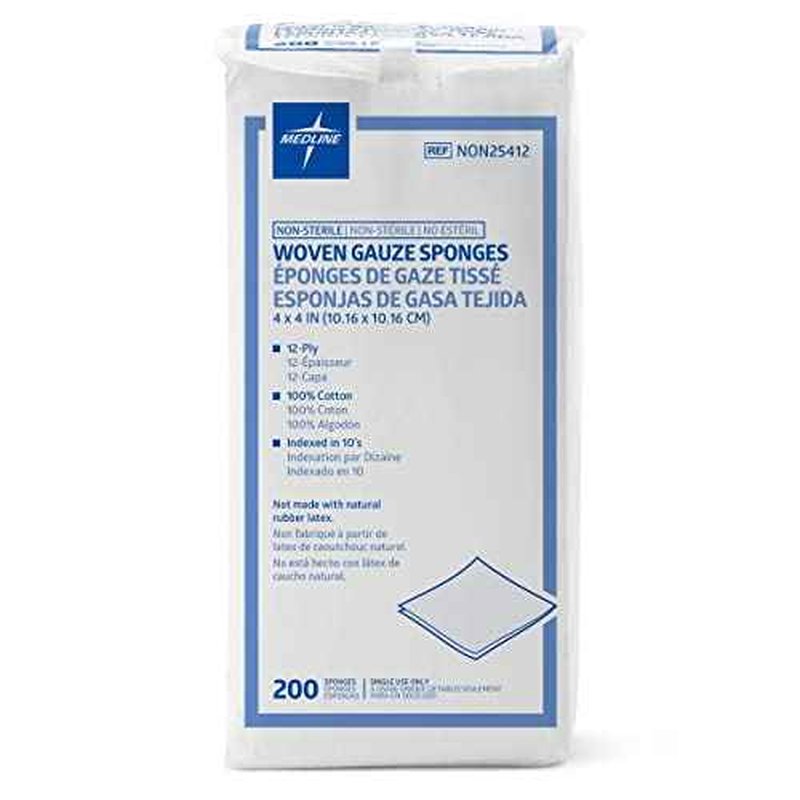 Medline NON25412 Woven Nonsterile Gauze Sponge, 12-Ply, 4" x ", Pack of 2000