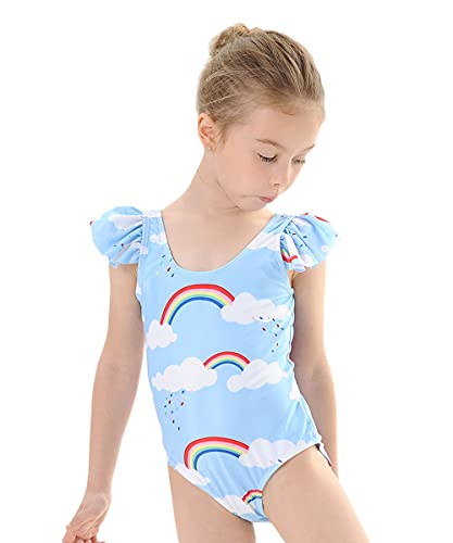 M2C Girls Ruffle Strap One Piece Swimsuit with Bow-Knot Backless 6-7 Blue