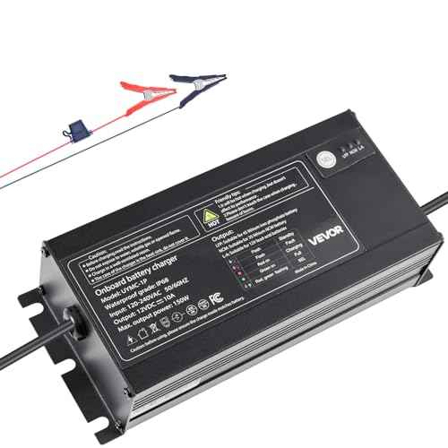 VEVOR Marine Battery Charger, 1-Bank, 10A 12V Onboard Boat Charger, IP68 Waterproof Smart On-Board Battery Charger, for Lithium-Ion (LiFePO4), NCM, Lead-Acid Batteries, Large Boat, Yacht, RV, Trailer