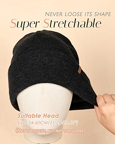 FURTALK Winter Hats for Men Women Fleece Lined Beanie Warm Cuffed Outdoor Skull Cap Black Grey