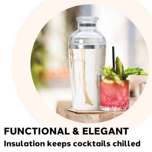 OGGI Groove Insulated Cocktail Shaker-17oz Double Wall Vacuum Insulated Stainless Steel, Tritan Lid has Built In Strainer, Ideal Cocktail Mixer, Martini Shaker, Margarita Shaker, Gold Marble