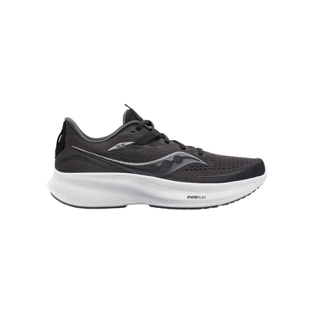 Saucony Men's Ride 15 Sneaker, Black/White, 10