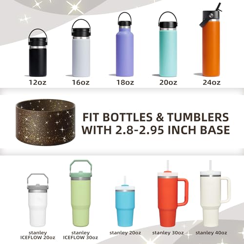 Vmini Protective Glitter Silicone Boot, Compatible with Stanley Tumbler 20-40oz & Hydro Flask Water Bottle 12-24oz and More Bottles/Tumblers with 2.8-2.95in Bottom, Bling Anti-Slip Sleeve Cover