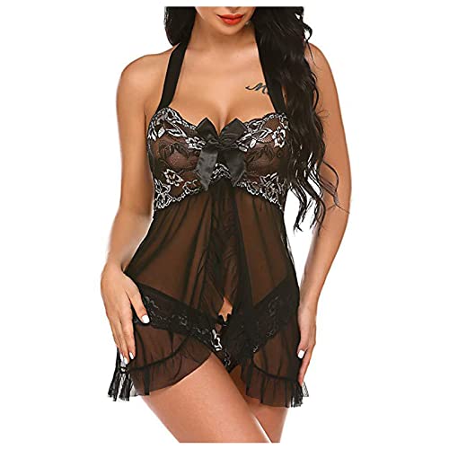 Generic women's lingerie, sleep & loungeLace Lingerie for Women Front Closure for Sex Babyboll for Sex Naughty See Through Teddy Pajamas Cute Honeymoon Nightwear, 3X-Large, 1#black