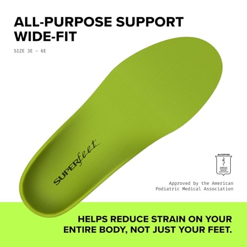 Superfeet All-Purpose Wide-Fit Support Insoles (WideGreen) - for Wide Footwear Only - Trim-to-Fit Orthotic Arch Support Shoe Inserts