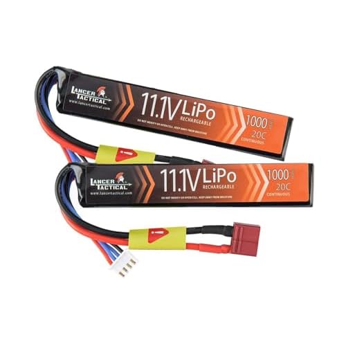 Lancer Tactical LiPo Airsoft High-Performance Battery 11.1V 1000mAh 20C Stick - Dean/Tamiya Connector, Two Pack (Dean)