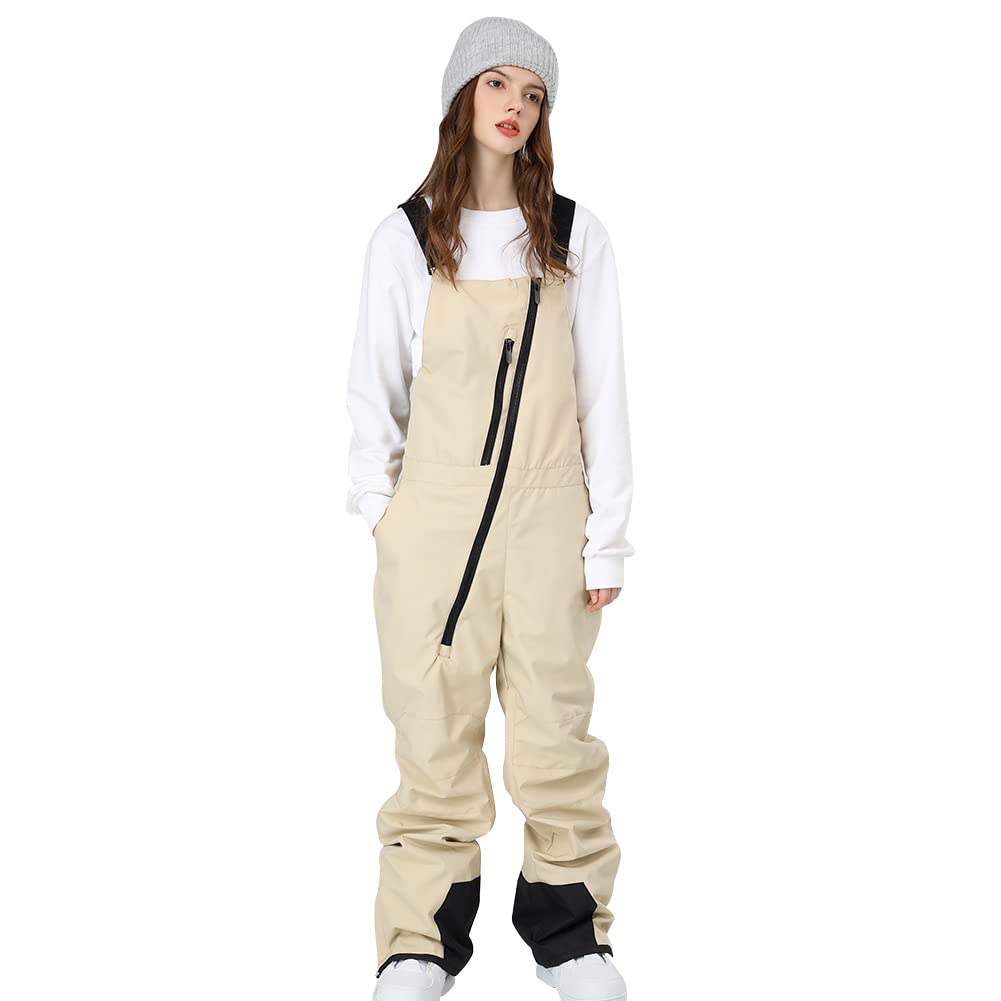 SEARIPE Women's Ski Bibs Snow Pant Adjustable Overalls Pants Wear-Resistant Bib Hiking Climbing Insulated Ski Pants(K2113,Khaki,L)