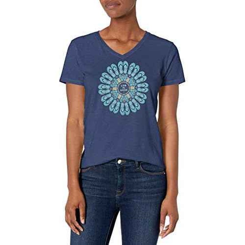 Life is Good. Womens Crusher Vee Flip Flop Mandala, Darkest Blue