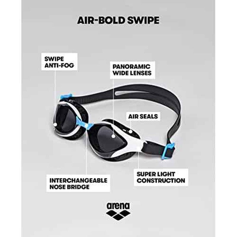 ARENA Unisex Adult Air-Bold Swipe Anti-Fog Training Swim Goggles Men and Women Cushioned Seals Large Fit Wide Lenses