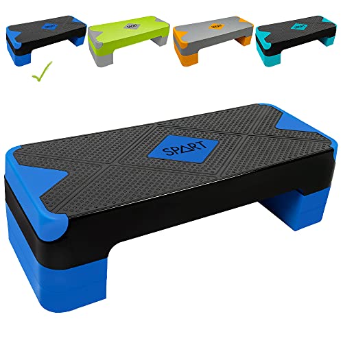 SPART Adjustable Workout Aerobic Stepper, Aerobic Exercise Step Platform with 4 Risers, Exercise Step Deck for Fitness, 3 Levels Adjust 4" - 6" - 8" Height, 26.77" Trainer Stepper with Non-Slip Surface Home Gym & Extra Risers Options