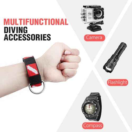 Scuba Diving Wrist Strap, Adjustable Wristband with Stainless Steel D Ring, Suitable for Scuba Dive Lights, Flashlights, Cameras, Compass, Dive Slates, for Scuba Divers and Snorkelers£¨2 Pack£©