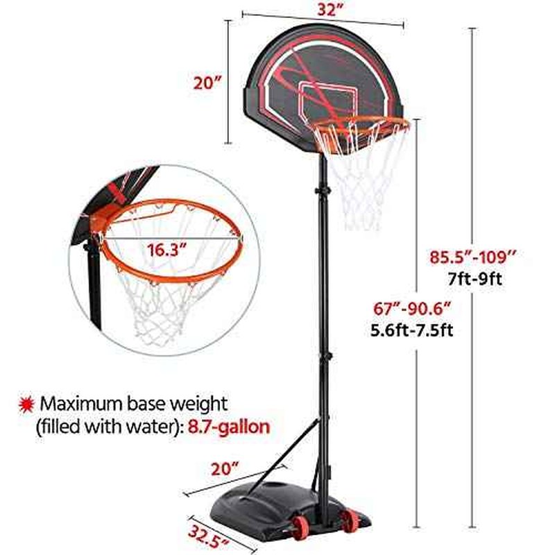 Yaheetech Kids Basketball Hoop Basketball Goals Outdoor Basket Ball Hoop for Kids 7-9ft Height Adjustable Basketball Court with 32'' Backboard for Youth