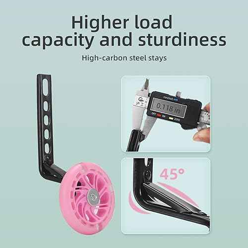 Training Wheels for Bike,Compatible for Bikes of 12/14/16/18/20 Inch,Flash Mute Wheel,1 Pair,PINK