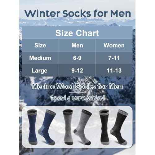Senker Fashion Merino Wool Hiking Socks for Men, Warm Crew Socks W/Cushion Moisture Wicking for Trekking Work Outdoor