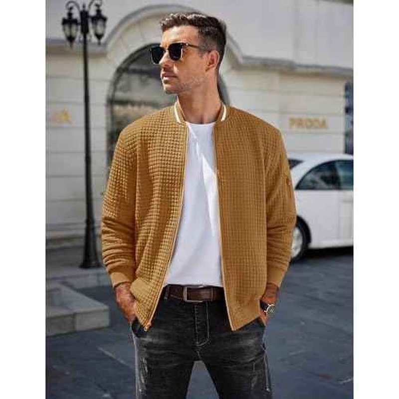 COOFANDY Mens Zip Up Sweater Jacket Waffle Sweatshirt Knit Bomber Lightweight Casual Jackets