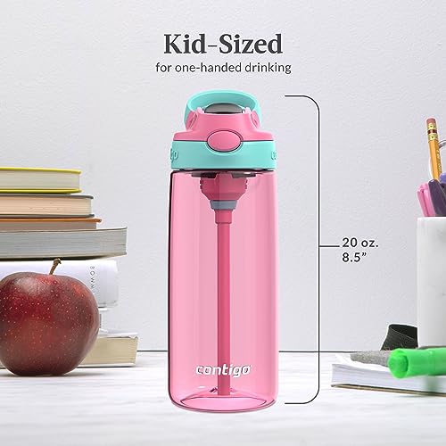 Contigo Aubrey Kids 20oz Cleanable Water Bottle with Silicone Straw, Spill-Proof Lid, Eggplant - Dishwasher Safe and Ideal for Everyday Use