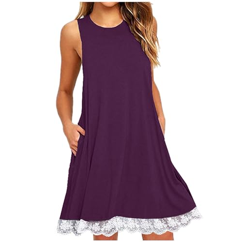 Borniu Summer Dresses for Women 2024 Casual Beach Sleeveless Tank Dress Crewneck Swing T Shirt Dresses Pockets Loose Sundress