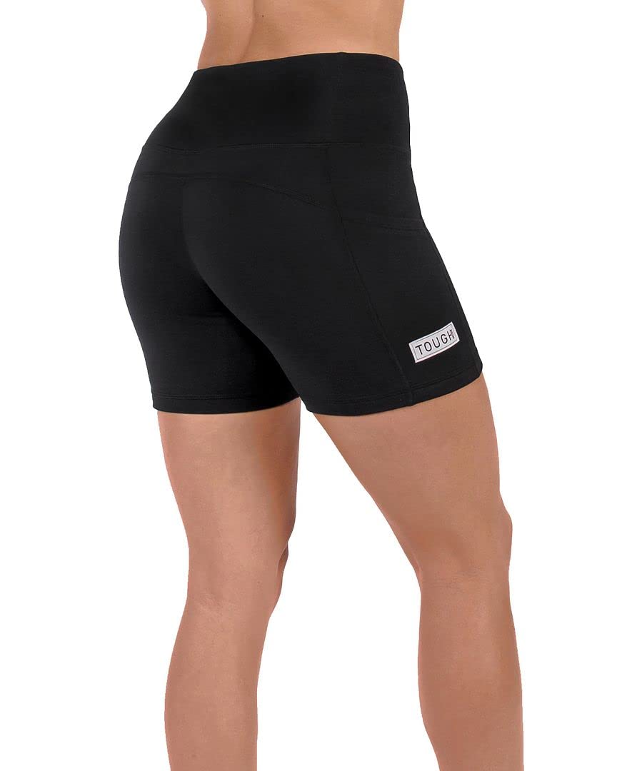 Tough Mode Women High Rise 5" Super Soft Athletic Shorts Pockets Bike Fitness Workout Running Yoga Tummy Control