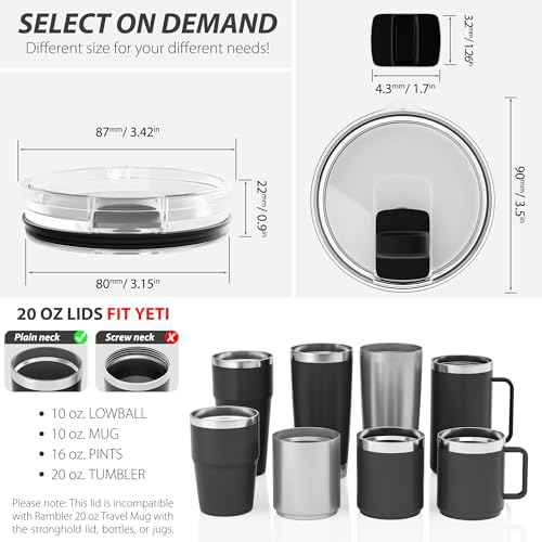 20 oz Tumbler Lid for YETI, Replacement Lid for YETI 20oz Tumbler & 10 oz Lowball, 10 oz Mug, Magnetic Spill Proof Cup Covers with Slide Switch, BPA Free (1 Pack)