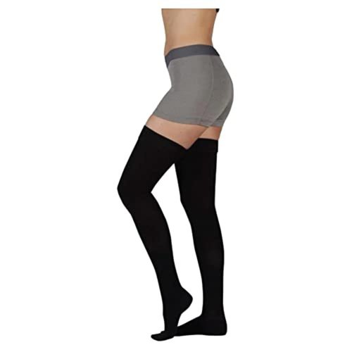 Juzo Basic 4411ag 20-30mmhg Thigh-High Closed Toe Compression Stocking, Black, 2 (II) Regular