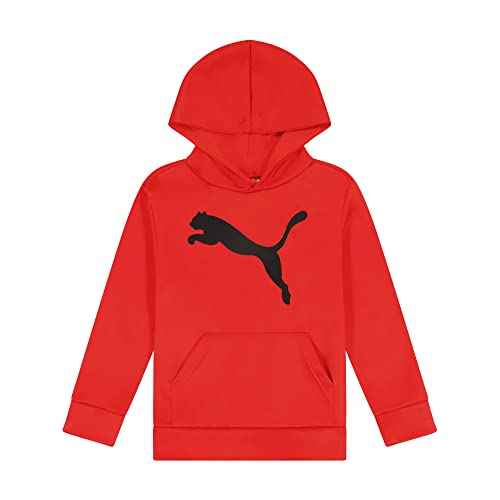 PUMA Boys' Logo Pullover Hoodie, Fleece Sweatshirt, Large Front Pocket