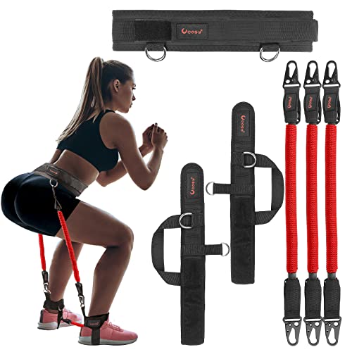 Vertical Jumping Trainer Equipment Leg Resistance Bands Leg Strength Speed Muscle Fitness Workout for Basketball Volleyball Football Tennis Taekwondo Boxing Leg Agility Training (Red Sets-120pound)