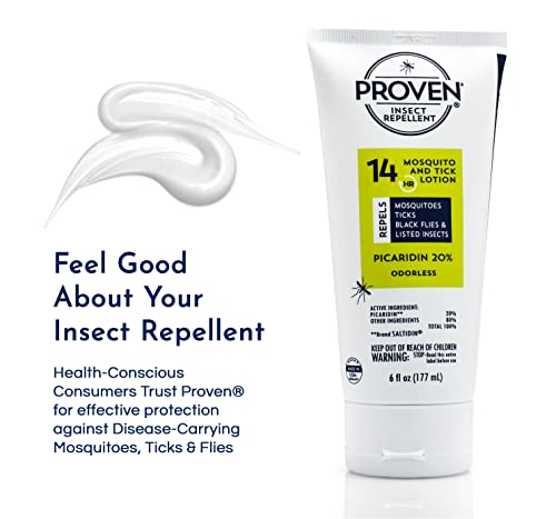 Proven Insect Repellent Lotion - Keep Mosquitoes, Ticks and Flies Off, DEET Alternative Repellent, Up to 14-Hour Protection, Great for Outdoor Camping and Hiking – 6 Ounce, Odorless Lotion