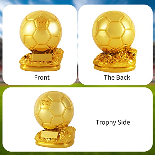 Fubosi 13.77 Inch Ballon d'Or Trophy Football Trophy, Golden Ballon Football Trophy, Best Soccer Trophy Resin Replica with Electroplating Process for Office Decorations Fans Gifts and Birthday Gift