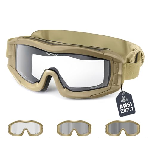 VOZAPOW Airsoft Goggles Anti Fog with ANSI Z87.1 Certified, Safety Goggles Impact Resistant, Tactical Shooting Glasses