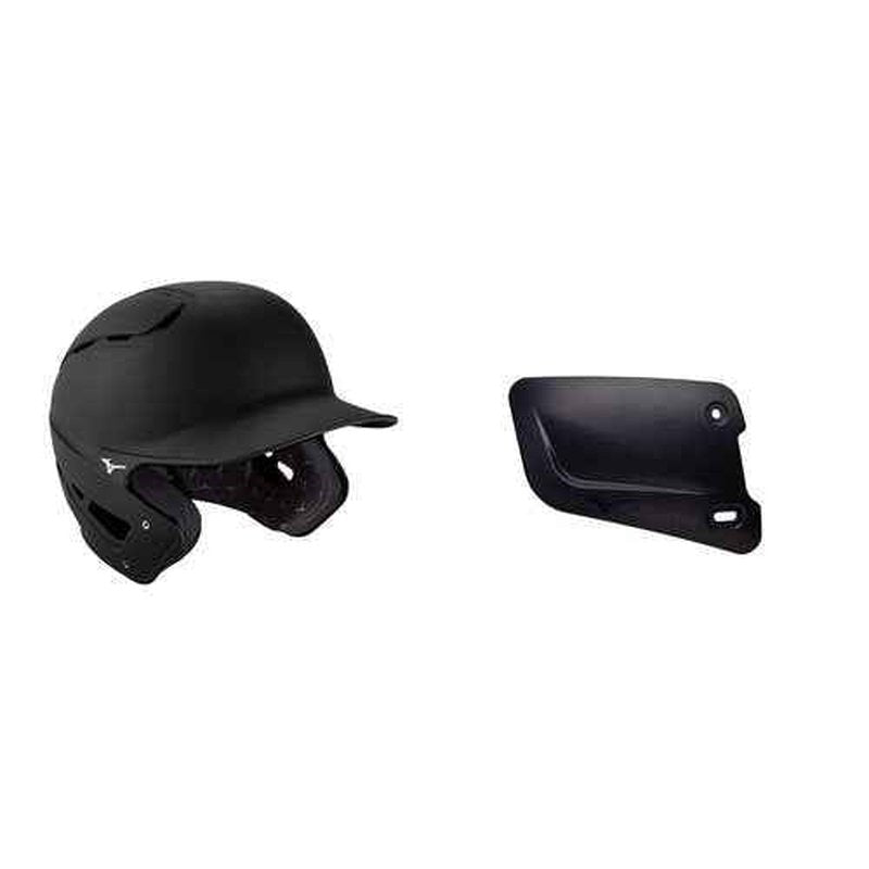Bundle of Mizuno B6 Adult Baseball Batting Helmet, Black, Small/Medium + Mizuno Batters Face Protector, Black, Right Hand Batter, Foam, Plastic