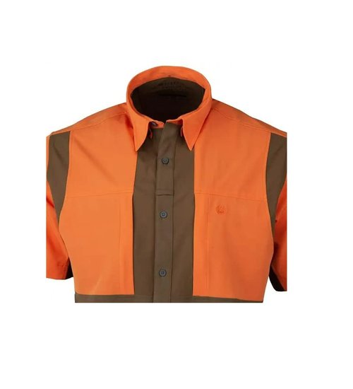 Beretta Men's TKAD Flex Breathable Lightweight Button-Down Outdoor Casual Active Tactical Short Sleeve T-Shirt, Tobacco and Blaze Orange, Medium