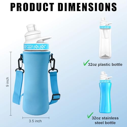 2 Pcs Neoprene Water Bottle Sleeve for Cirkul Water Bottle 32 Oz, Carrier With Strap for Cirkul, Insulated Sleeve for Plastic & Stainless Steel Bottles Black/Blue