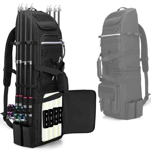 Fishing Rod Bag Backpack Holds 8 Rods & Reels, Fishing Tackle Bag with Compartment for Tackle Boxes, Fishing Gear or Equipment, Fishing Pole Carrying Bag with Tactical Molle System